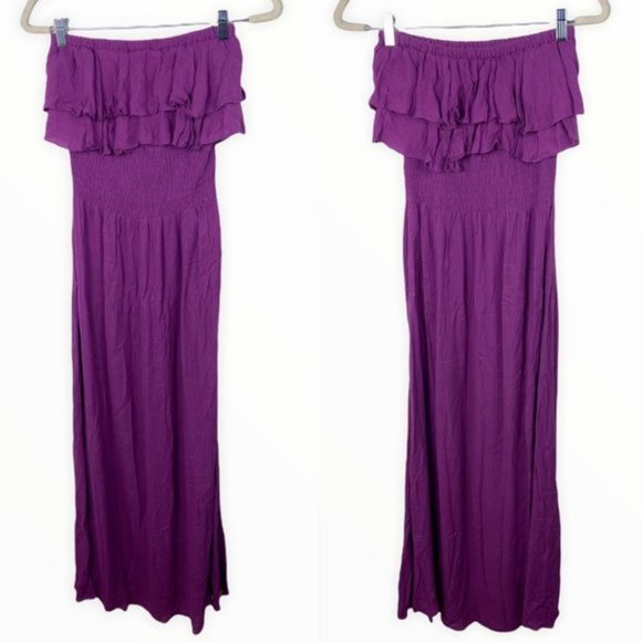 Revolve 525 America Purple Strapless Ruffle Maxi Dress Size XS Viscose Violet - Picture 2 of 10